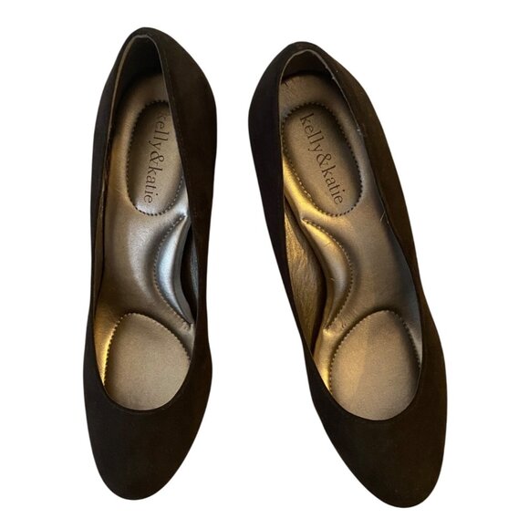 Kelly & Katie Womens Black Faux Suede Round Toe Pumps Size 8.5 W - Picture 4 of 9